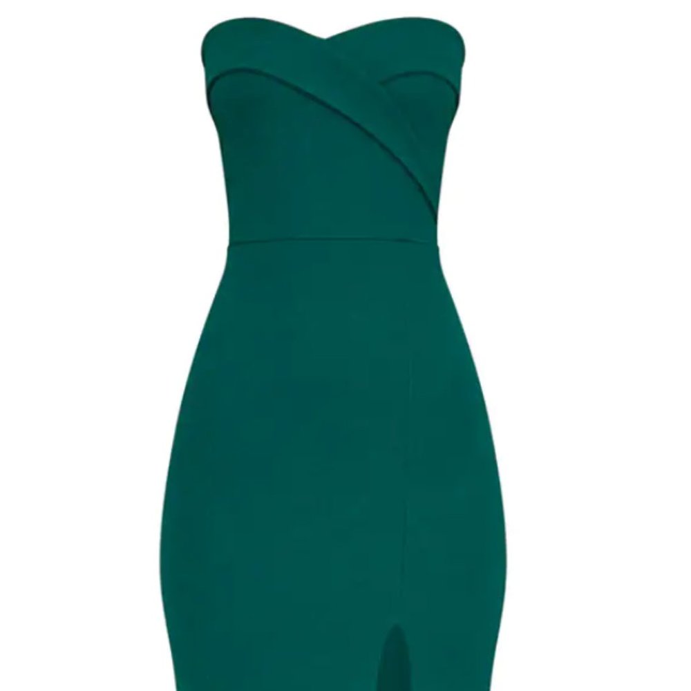 EMERALD GREEN BANDEAU FOLDED DETAIL EXTREME SPLIT